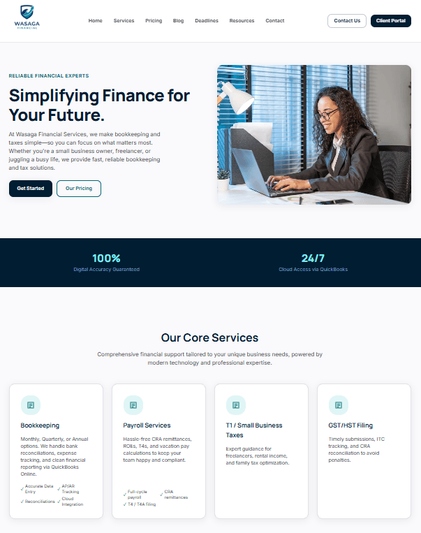 Wasaga Financial website screenshot