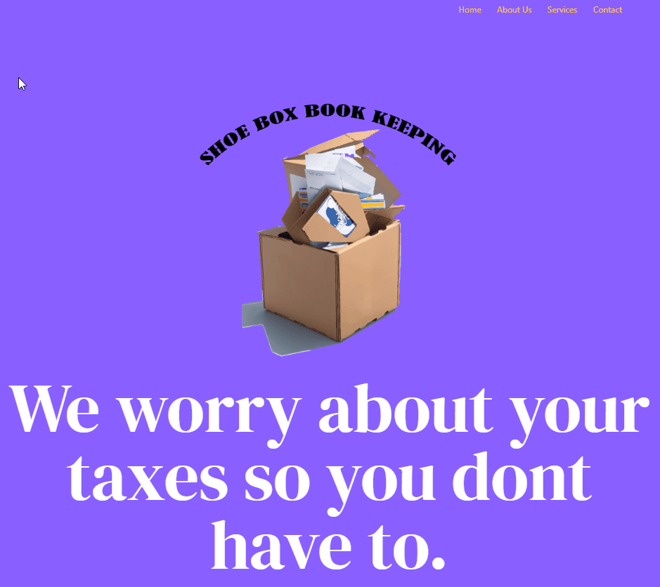 Shoe Box Book Keeping website screenshot